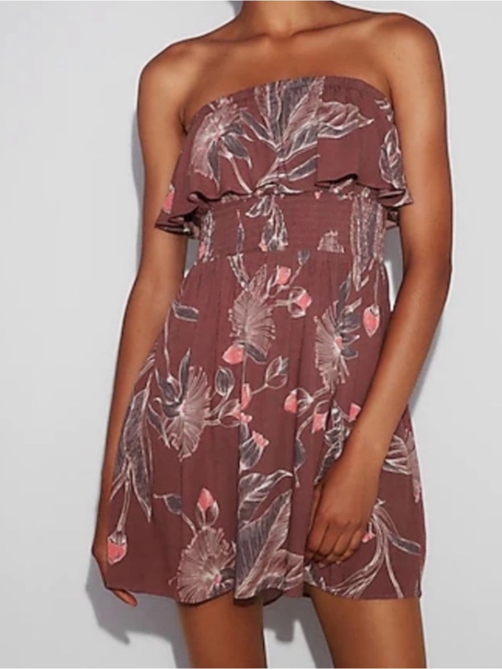 Strapless Floral Ruffle Sundress in Mauve Medium